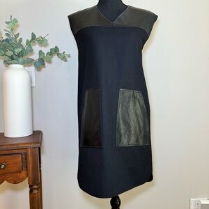 Madewell black twill shift dress with leather detail pockets size‎ xs